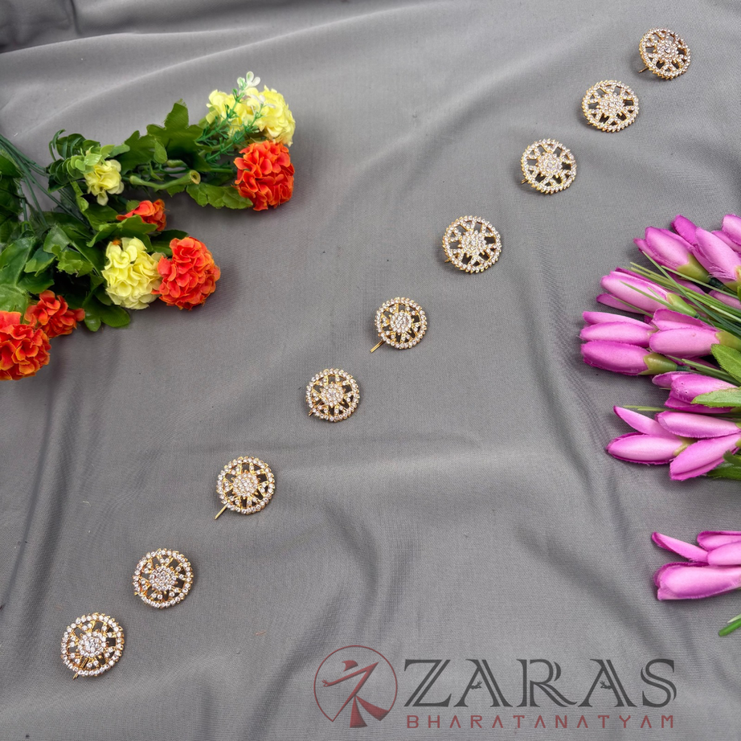 Bharatanatyam Dance Jewellery - Jada Billa Round Design White Stone (Set of 9 Pcs) image 0