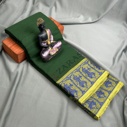 Bharatanatyam Dance Practice Saree - B Green with Blue Doll Border image 0