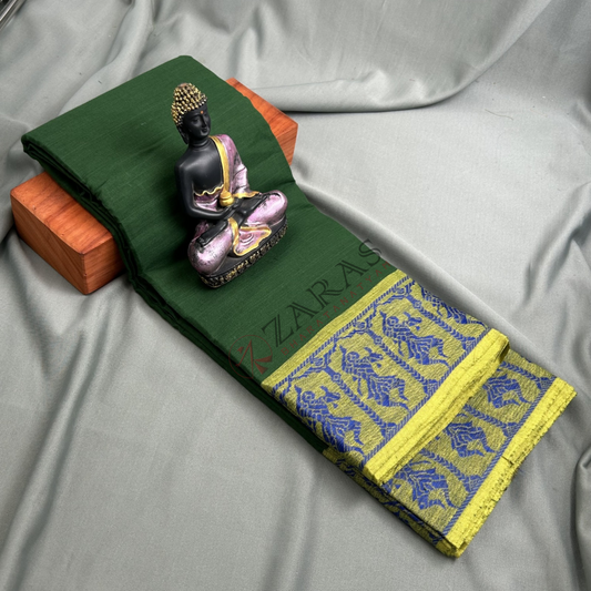 Bharatanatyam Dance Practice Saree - B Green with Blue Doll Border image 0