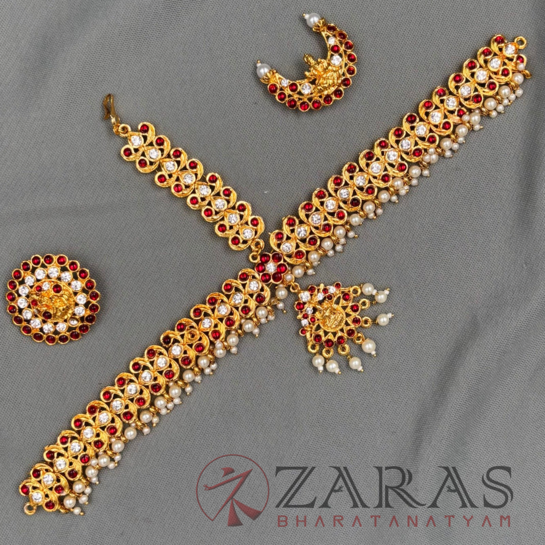 Bharatanatyam Dance Jewellery - Headset Lakshmi CS Red Kemp Ko image 2