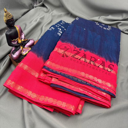 Bharatanatyam Dance Practice Saree - I Blue with Pink Bandini Saree image 2
