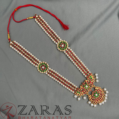 Bharatanatyam Dance Jewellery - Peacock with Sun RG Kemp CS Pearls Haaram / Long Chain image 0