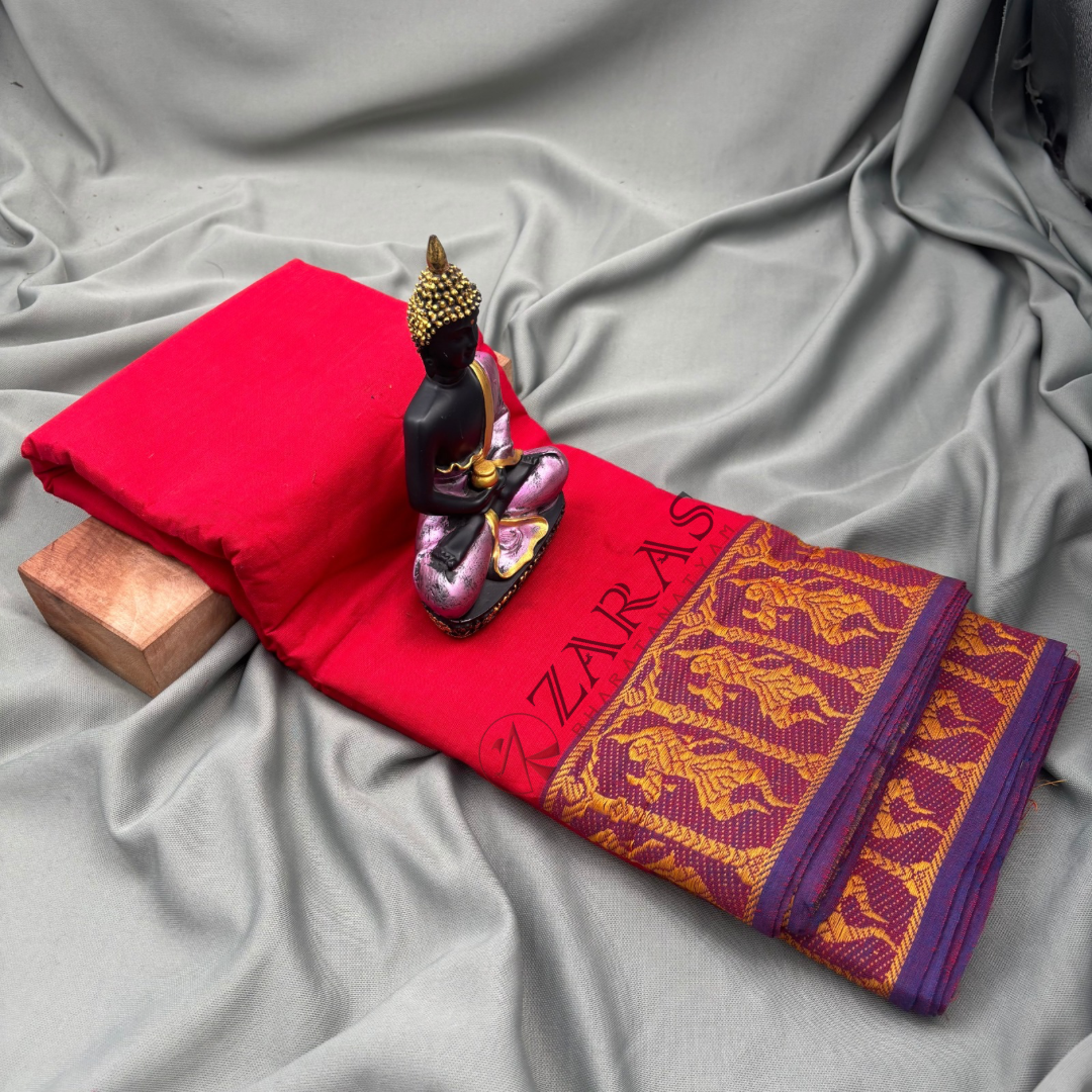 Bharatanatyam Dance Practice Saree - Red Vio Mustard Doll Border image 1