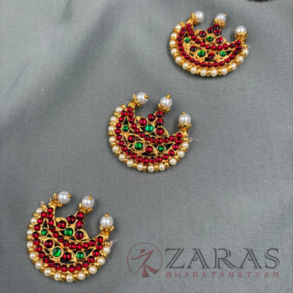 Bharatanatyam Dance Jewellery - Jada Billa Moon Design Kemp (Set of 9 Pcs) image 1