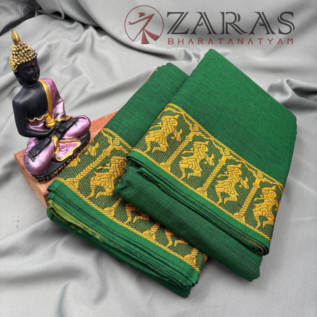 Bharatanatyam Dance Practice Saree - Dark Green Gold Doll Border image 2