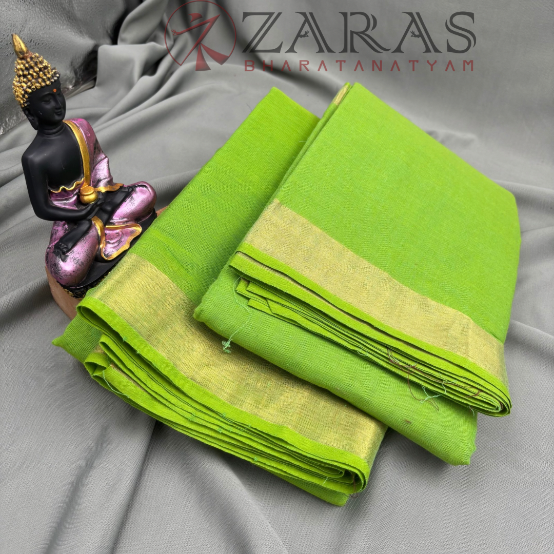 Bharatanatyam Dance Practice Saree - Light Green with Gold Plain Border image 2
