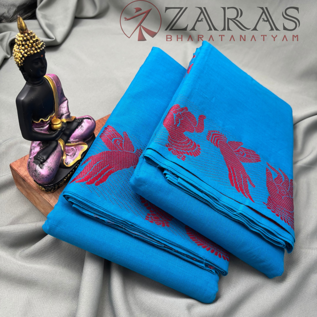 Bharatanatyam Dance Practice Saree - Blue with Pi Mudhra Border image 2