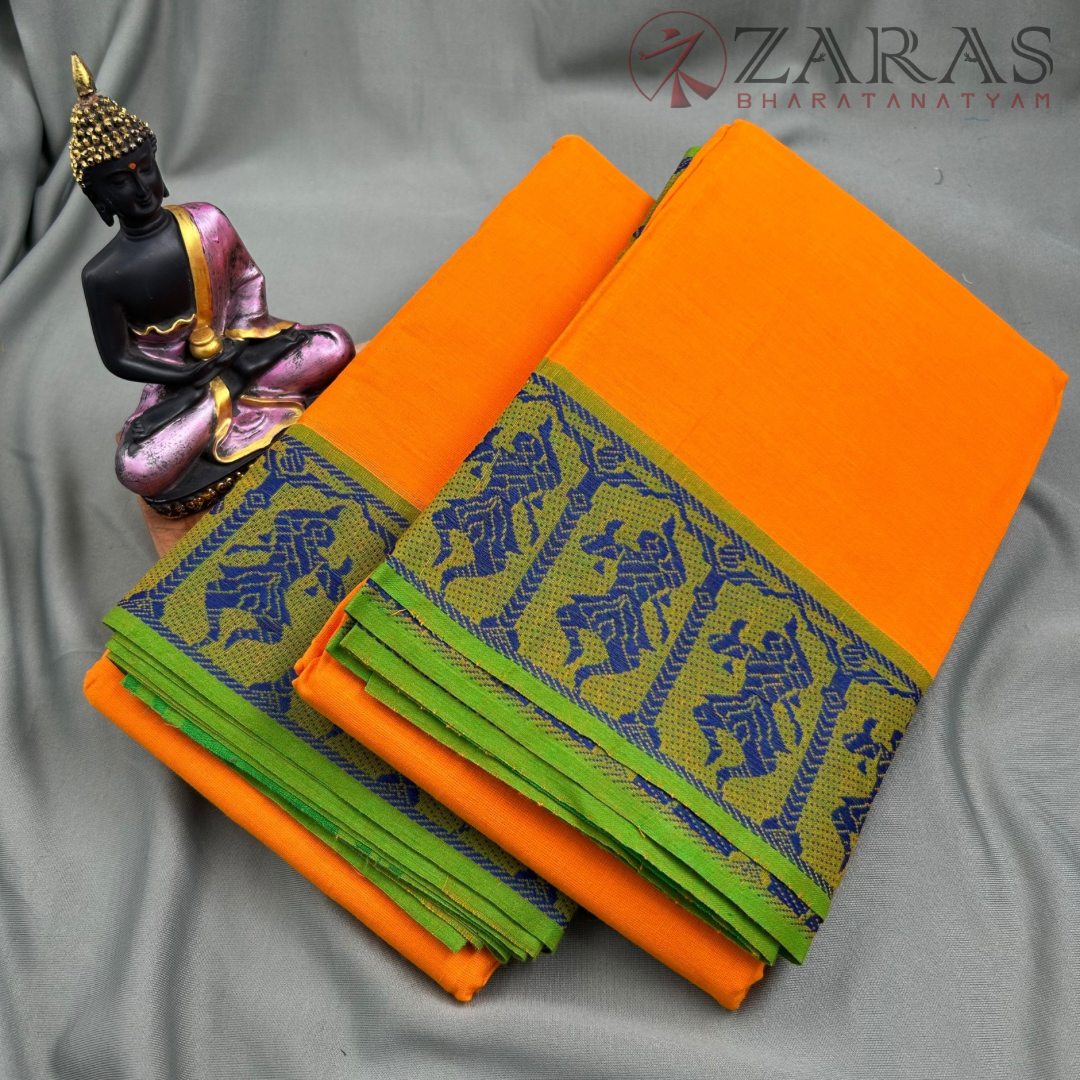 Bharatanatyam Dance Practice Saree - M Yellow with Blue Doll Border image 1