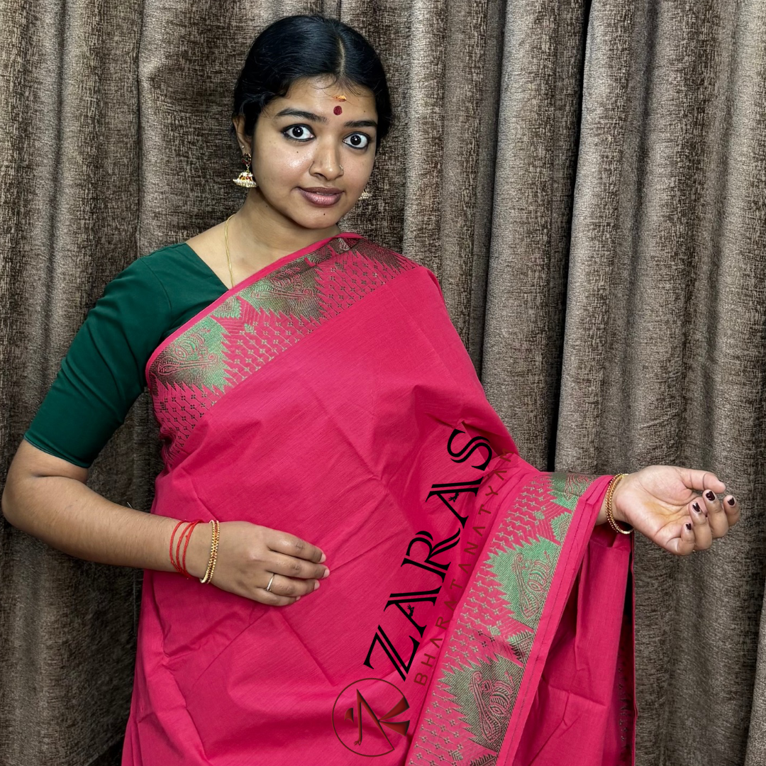 Bharatanatyam Dance Practice Saree - Pink Green Veena Border image 0