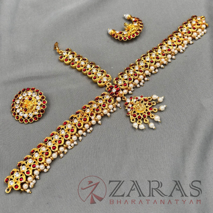 Bharatanatyam Dance Jewellery - Headset Lakshmi CS Red Kemp Ko image 3