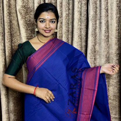 Bharatanatyam Dance Practice Saree - Dark Blue with Pink Plain Border image 0