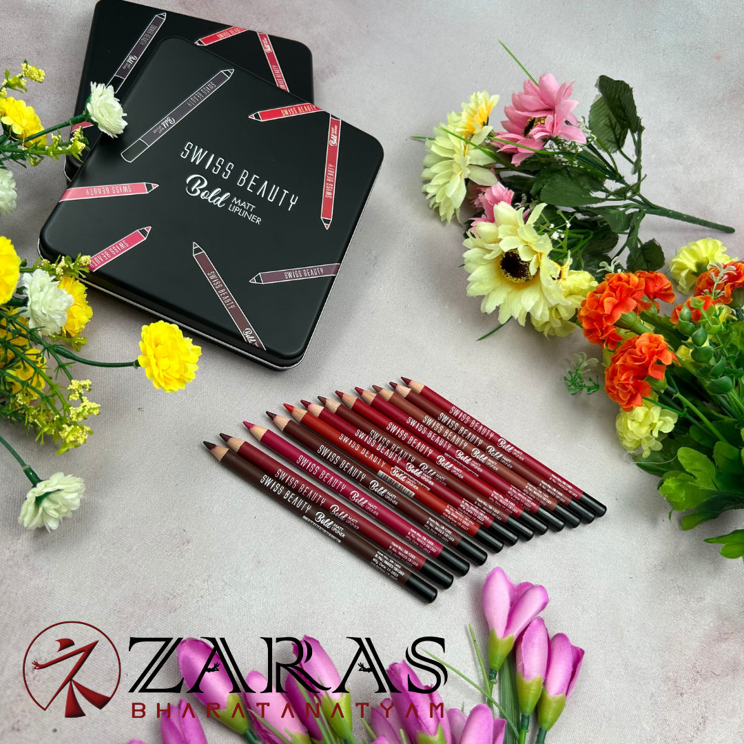 Bharatanatyam Dance Makeup Products - Bold Matte Lipliner Set of 12 Pcs (Swiss Beauty) image 3