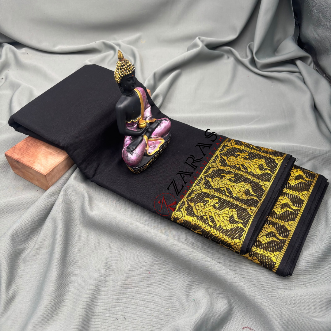 Bharatanatyam Dance Practice Saree - Black Gold Doll Border image 1