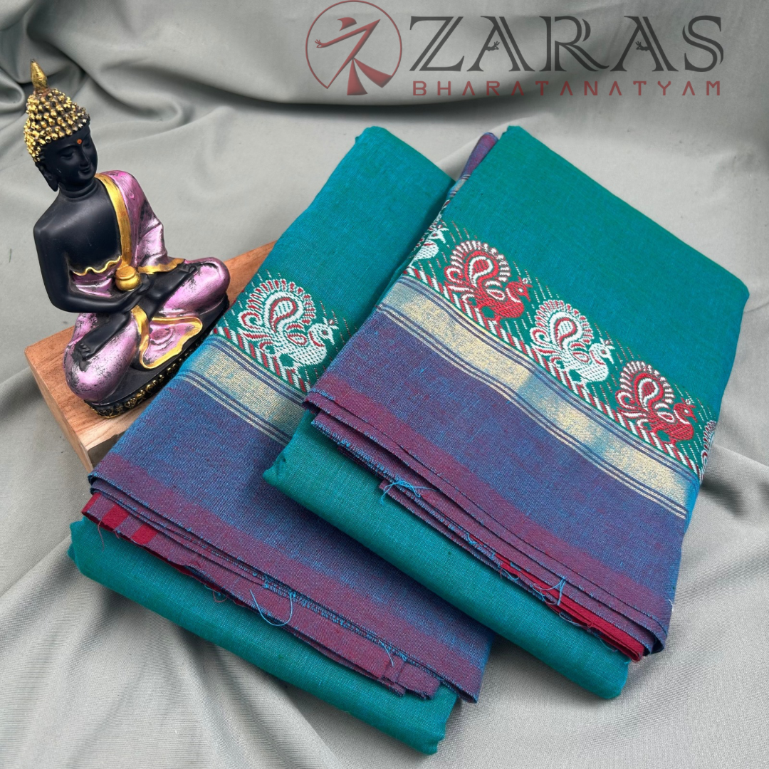 Bharatanatyam Dance Practice Saree - Pea Blue with Blue Small Peacock Border image 1