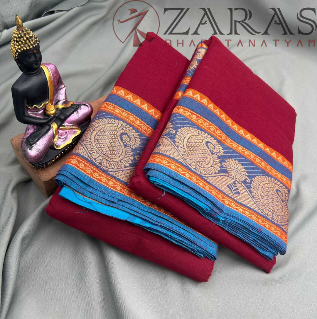 Bharatanatyam Dance Practice Saree - Maroon with Blue Manga Border (6 mtr) image 1