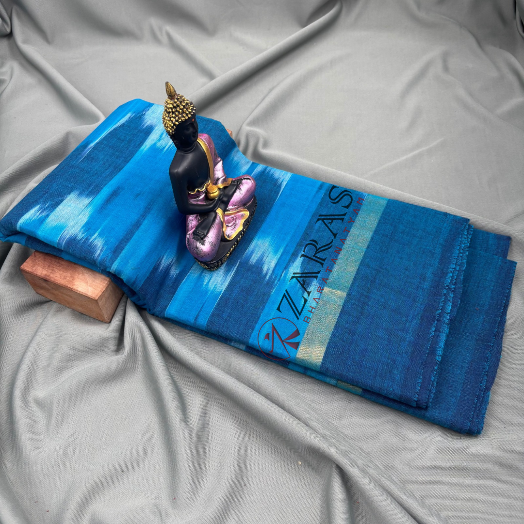 Bharatanatyam Dance Practice Saree - Blue L Blue Mixed Ikkat Saree image 1