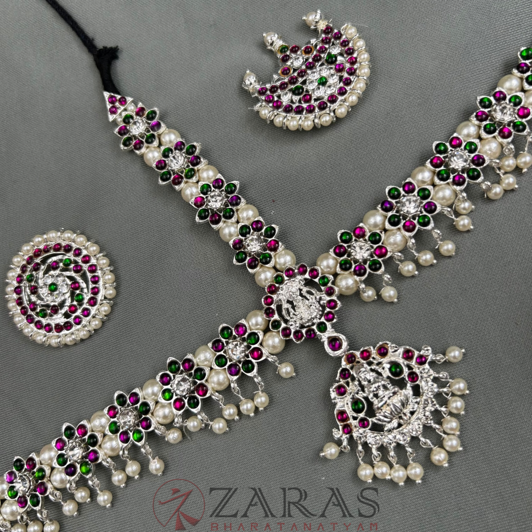 Bharatanatyam Dance Silver Jewellery - Headset Flower & Lakshmi PG Kemp CS image 2