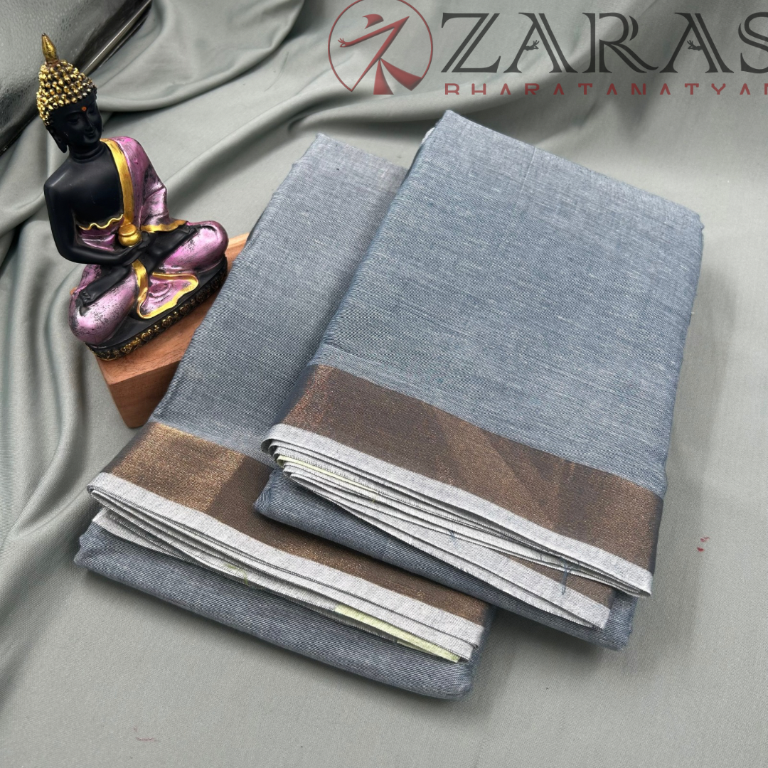 Bharatanatyam Dance Practice Saree - Grey with Gold Plain Border image 1