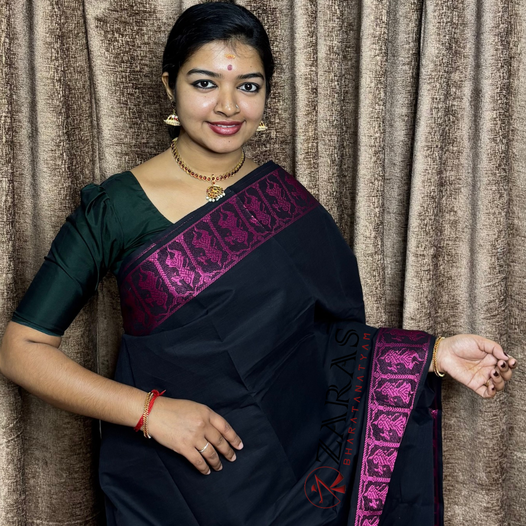 Bharatanatyam Dance Practice Saree - Black With Pink Doll Border image 0