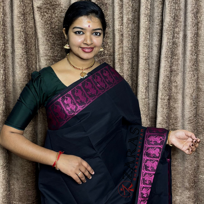 Bharatanatyam Dance Practice Saree - Black With Pink Doll Border image 0