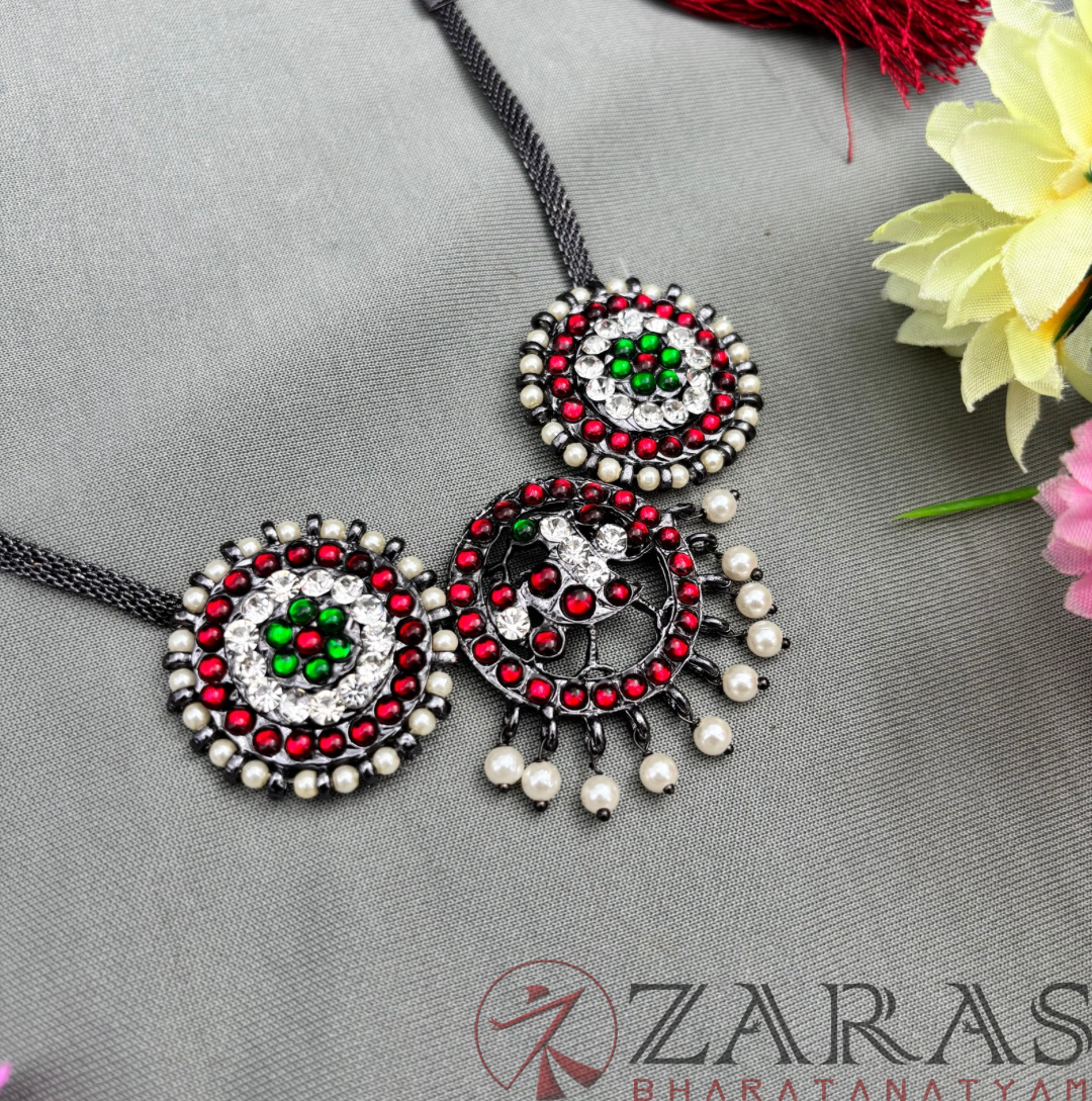 Bharatanatyam Dance Jewellery Black - Necklace Sun & Peacock RG Kemp Beads image 0