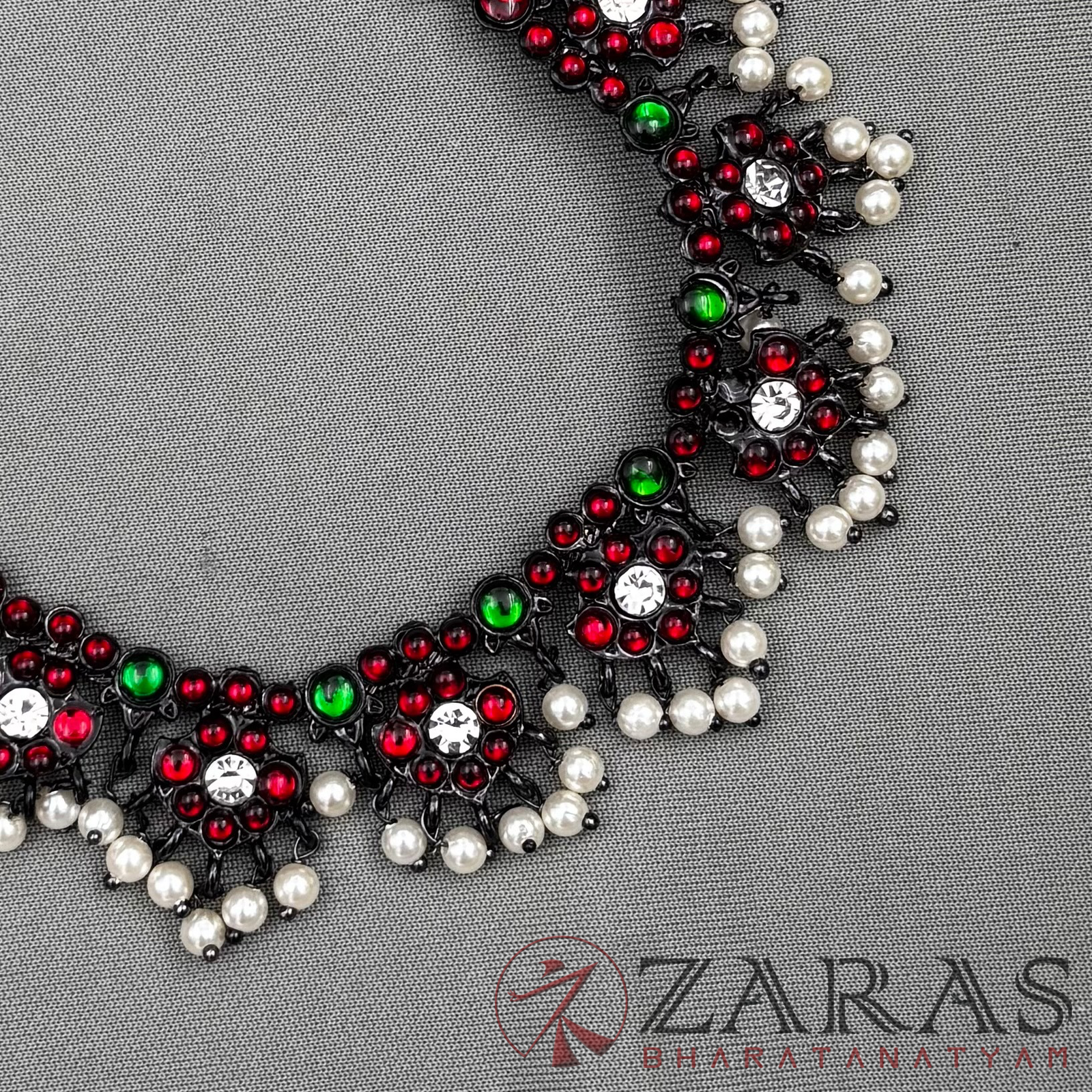 Bharatanatyam Dance Jewellery Black - Necklace Flower RG Kemp CS pearls image 0