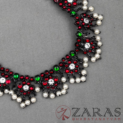 Bharatanatyam Dance Jewellery Black - Necklace Flower RG Kemp CS pearls image 0