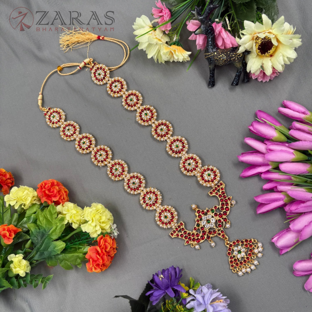 Bharatanatyam Dance Jewellery Haaram - Round Peacock RG Kemp CS Long Haaram image 0