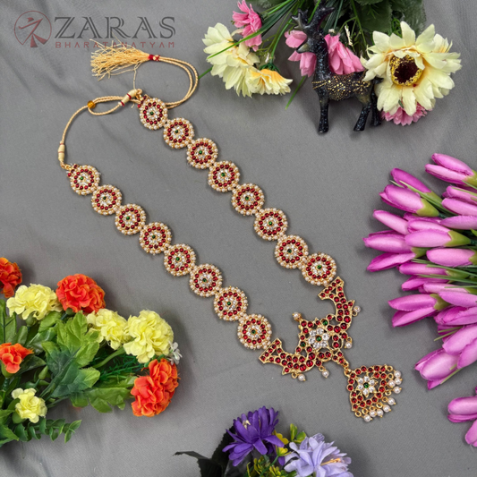 Bharatanatyam Dance Jewellery Haaram - Round Peacock RG Kemp CS Long Haaram image 0