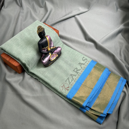 Bharatanatyam Dance Practice Saree - L Green with Blue Plain Border image 0