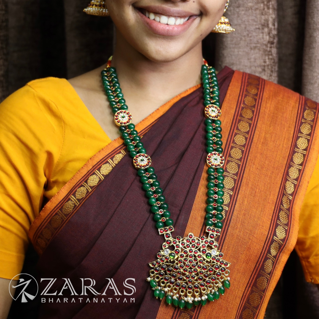 Bharatanatyam Dance Jewellery - Green Pe 2L Kemp Haaram Padak image 0