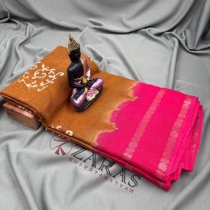 Bharatanatyam Dance Practice Saree - D Sandal with Pink Bandini Saree image 1