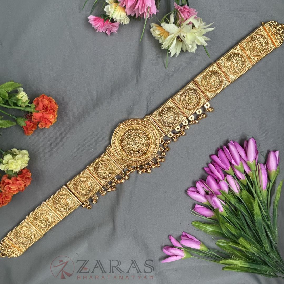Bharatanatyam Dance Jewellery - Flower Gold Hip Belt (Ottiyanam) image 0