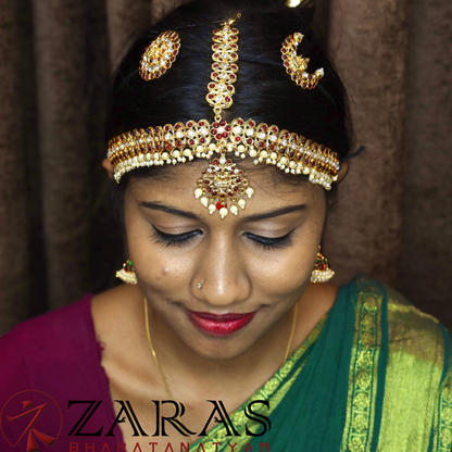 Bharatanatyam Dance Jewellery - Headset Lakshmi CS Red Kemp Ko image 1