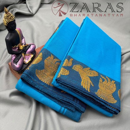 Bharatanatyam Dance Practice Saree - L Blue With Gold Mudra Border image 2