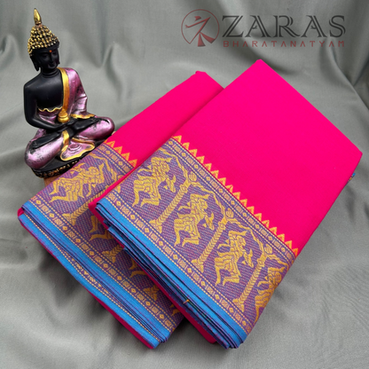 Bharatanatyam Dance Practice Saree - Pink with L Blue Doll Border image 1