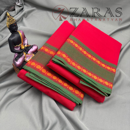 Bharatanatyam Dance Practice Saree - Red with Green Coin Border image 2