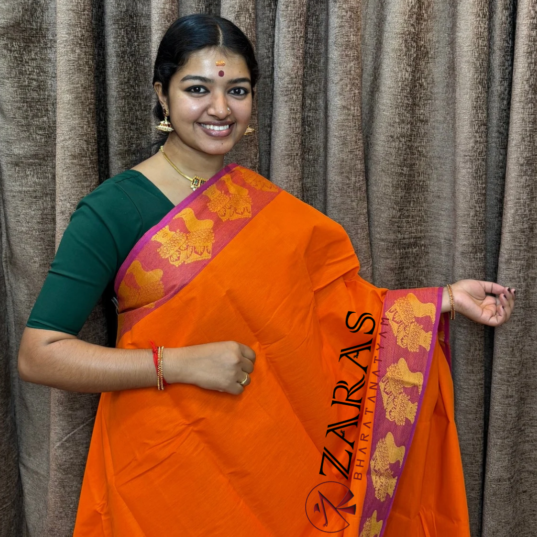 Bharatanatyam Dance Practice Saree - Orange Mus Salangai Border image 0