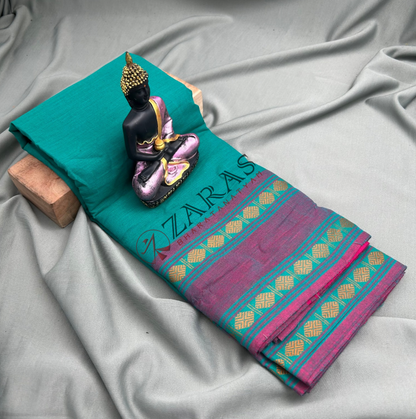 Bharatanatyam Dance Practice Saree - Sea Green with Pink D Coin Border image 0