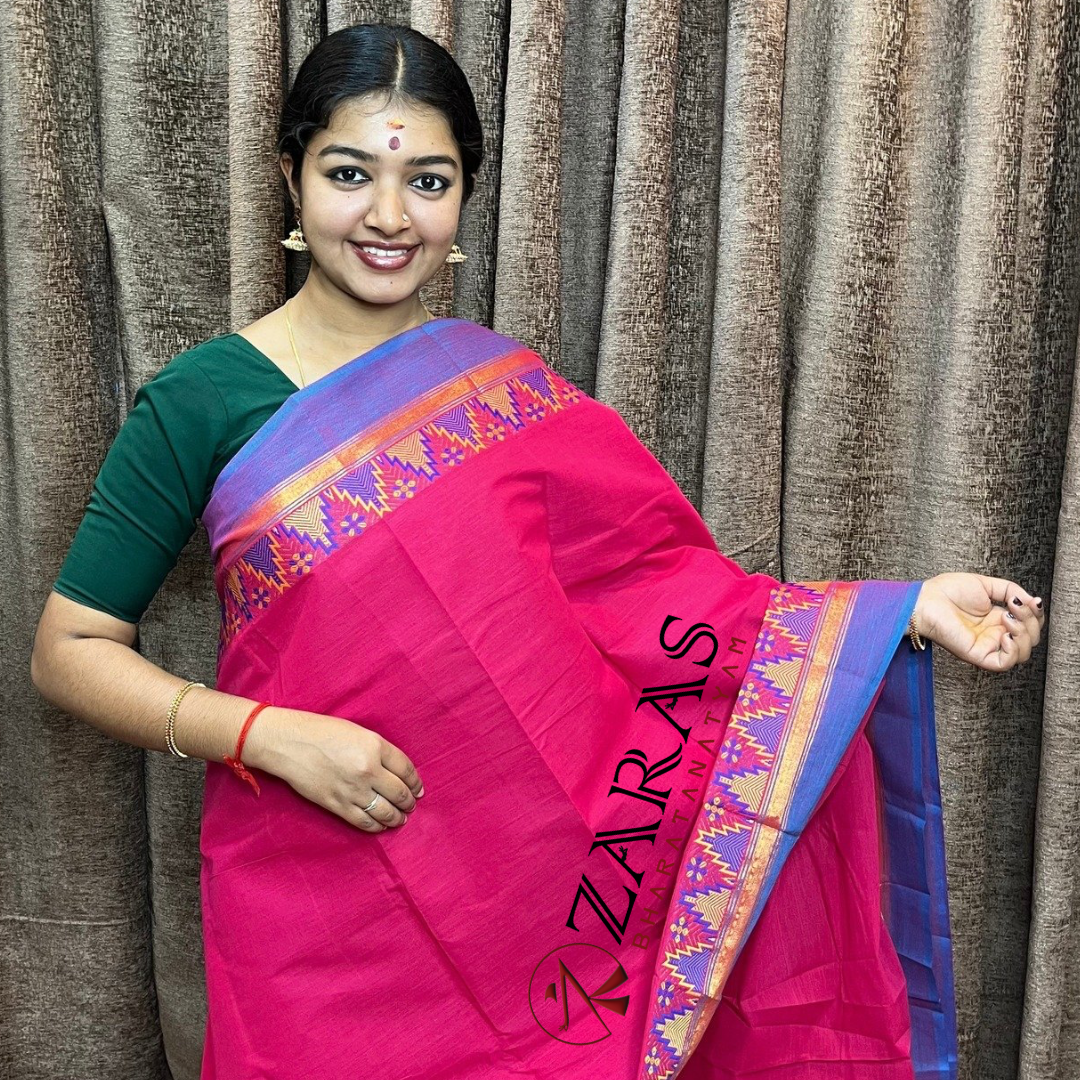 Bharatanatyam Dance Practice Saree - Pink Blue Gopuram Border image 0