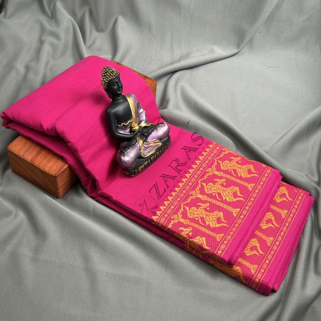Bharatanatyam Dance Practice Saree - Pink with Gold Doll Border image 0
