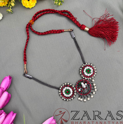 Bharatanatyam Dance Jewellery Black - Necklace Sun & Peacock RG Kemp Beads image 2