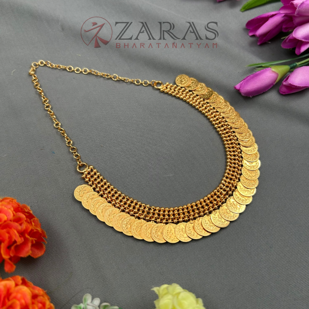 Bharatanatyam Dance Jewellery - Necklace Gold Coin Design KaasU Maala Type image 0