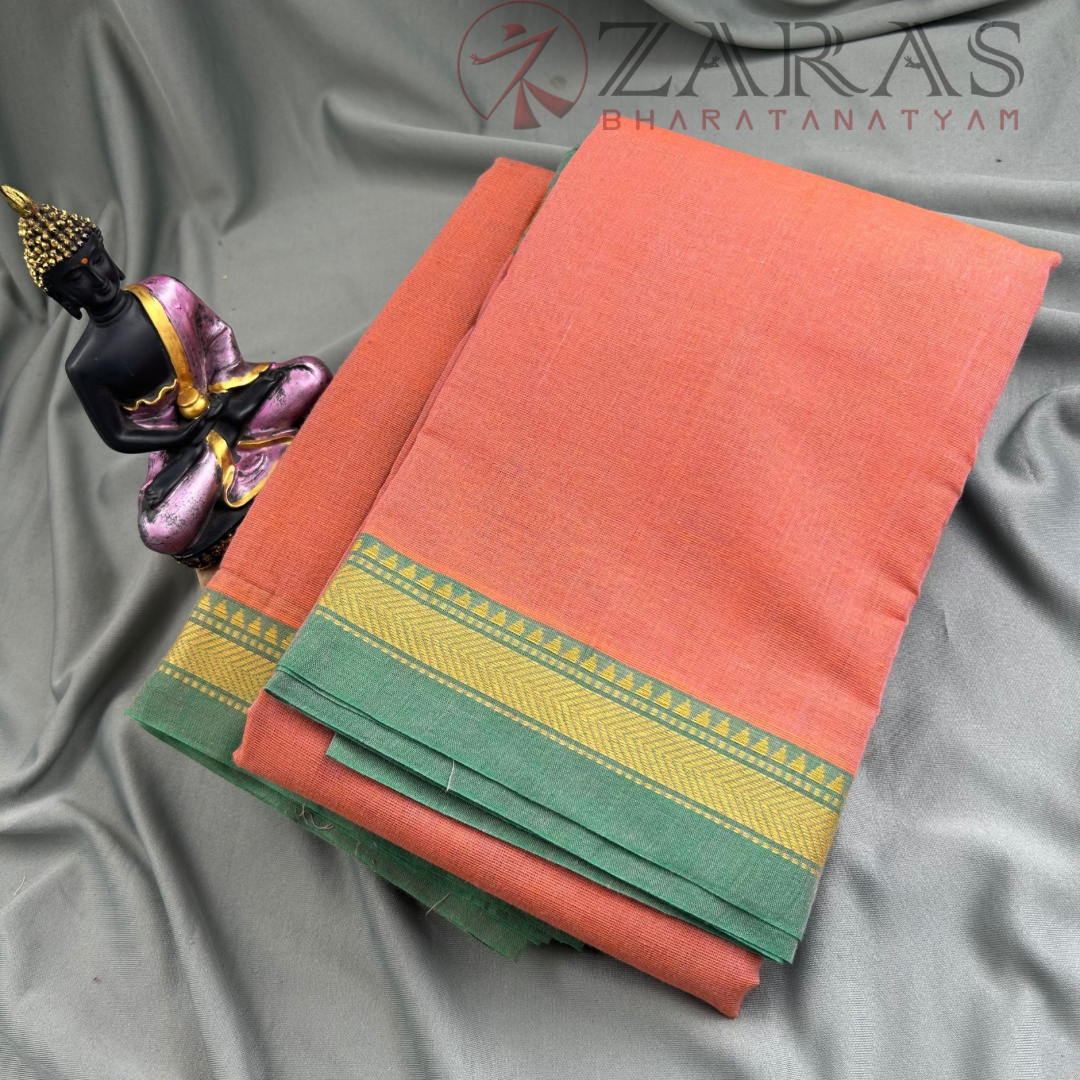 Bharatanatyam Dance Practice Saree - L Orange with Green Thilagam Border image 1