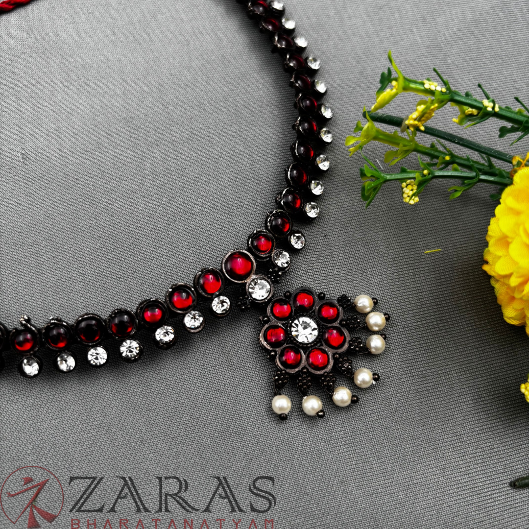 Bharatanatyam Dance Jewellery Black - Necklace Attigai Red Kemp CS Pearlsy image 0