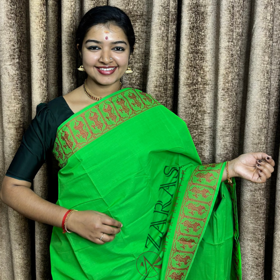 Bharatanatyam Dance Practice Saree - L Green Red Doll Border image 0