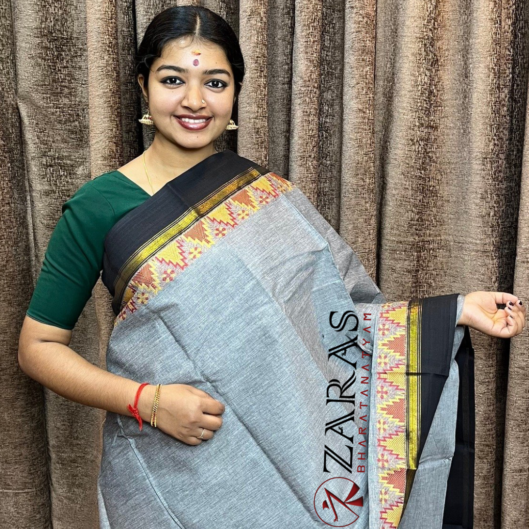 Bharatanatyam Dance Practice Saree - Grey Black Gopuram Border image 0