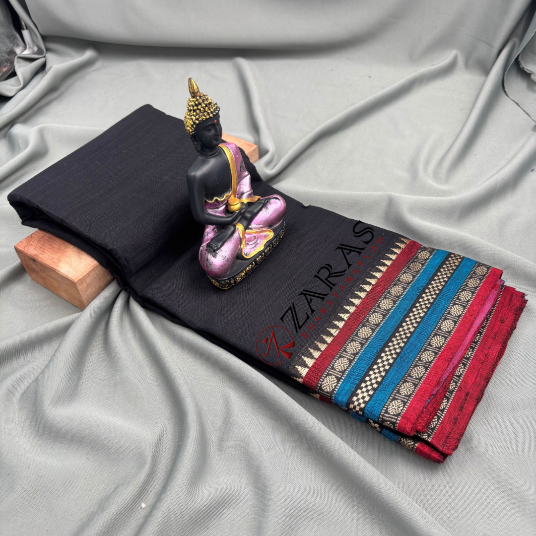 Bharatanatyam Dance Practice Saree - Black with Maroon Double Coin Border image 1