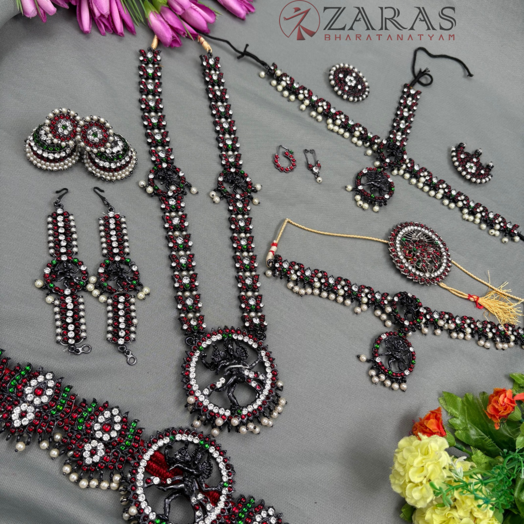 Bharatanatyam Dance Black Jewellery - Nataraj & Lotus Full Set Kemp RGS image 1