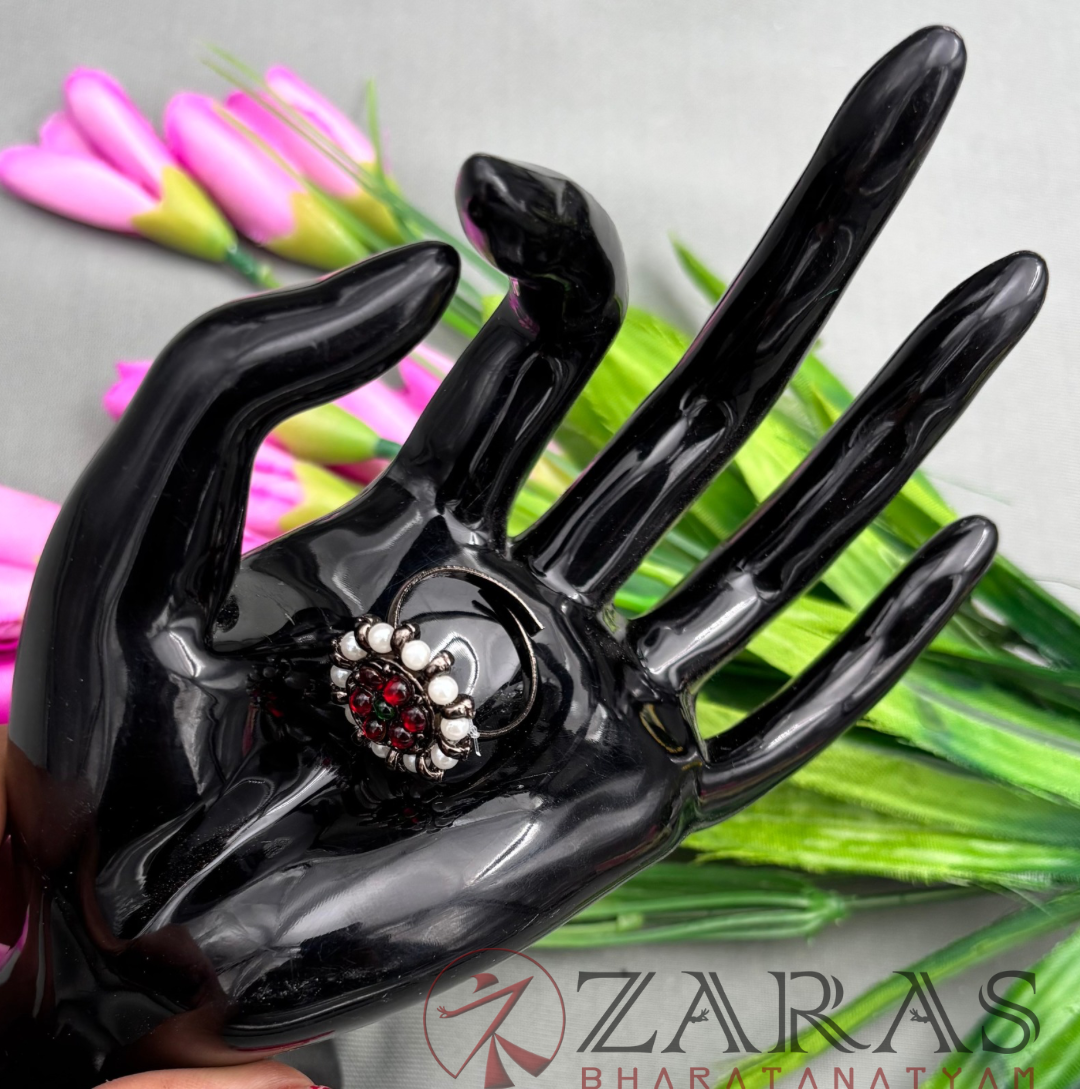 Bharatanatyam Dance Jewellery Black - Finger Ring Red kemp CS (Small) image 1